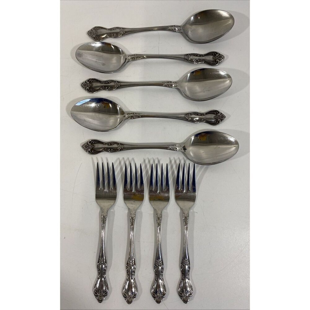 Easterling Stainless Flatware Valhalla (4) Salad Forks (5) Soup Spoons